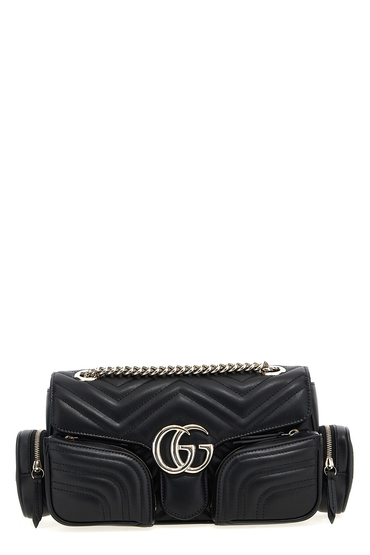 Gucci Small Shoulder Bag With Chain Strap And Chevron Pattern In Black