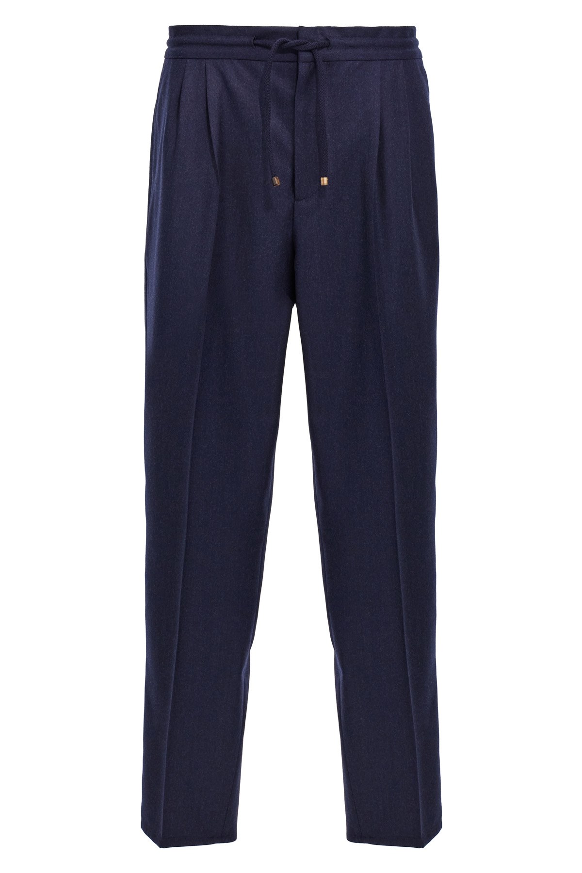 Brunello Cucinelli Ankle Length Straight Leg Trousers With Front Pleats In Blue