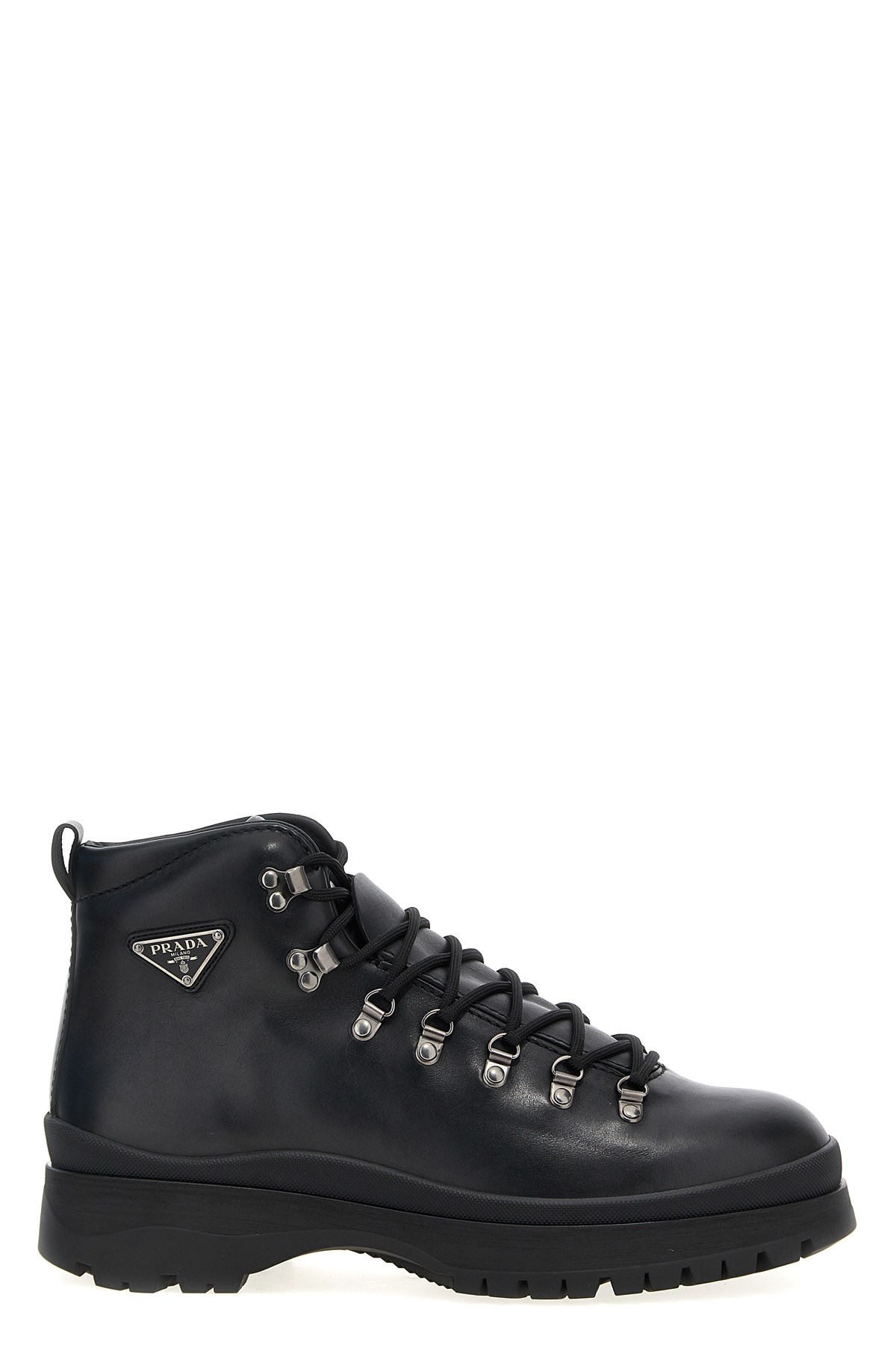 Prada Logo Leather Ankle Boots Boots And Ankle Boots Black In Black