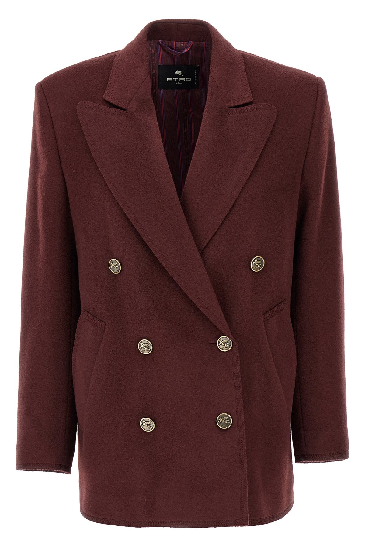 Etro Bordeaux Double-breasted Jacket With Logo Detail On Buttons In Wool Blend Woman
