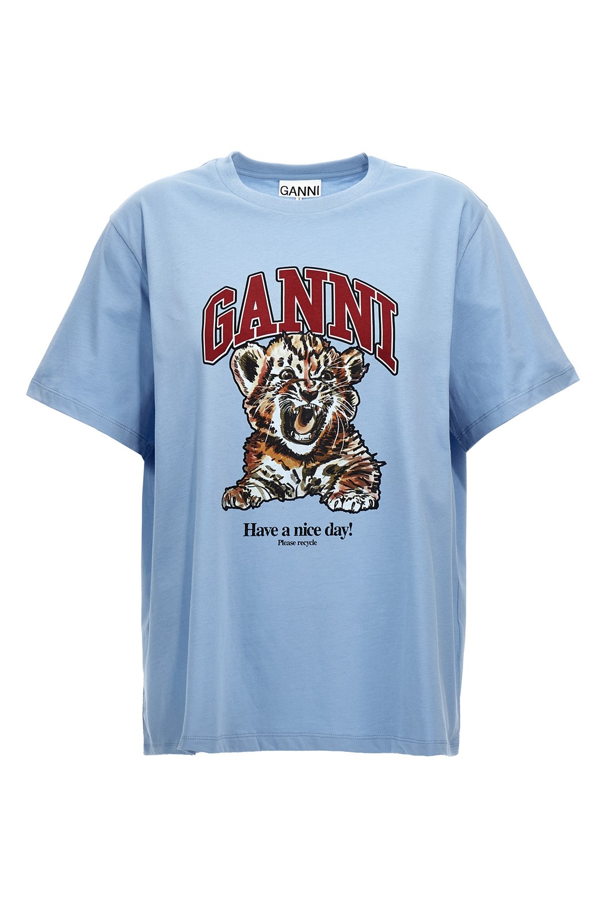 Ganni Basic Jersey Tiger Relaxed T-shirt In Blue