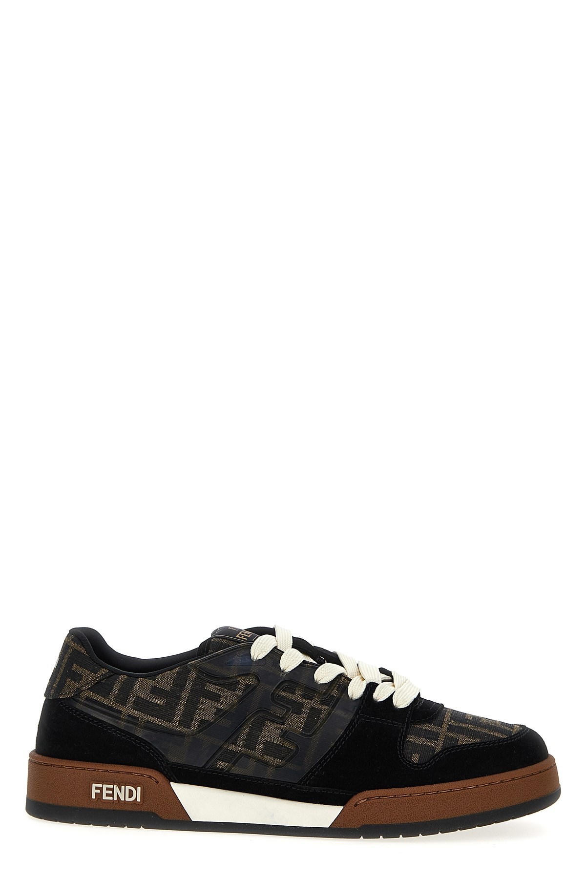 Fendi Match Low-top Ff Jacquard Fabric And Suede Sneakers In Brown