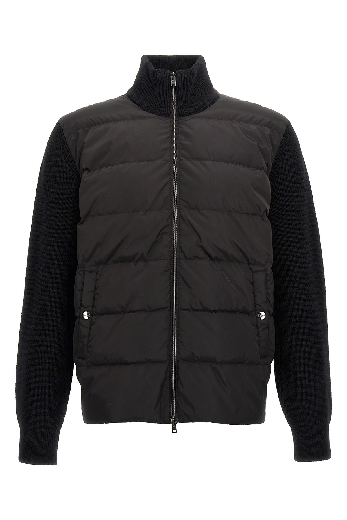 Herno Two-material Puffer Jacket In Black