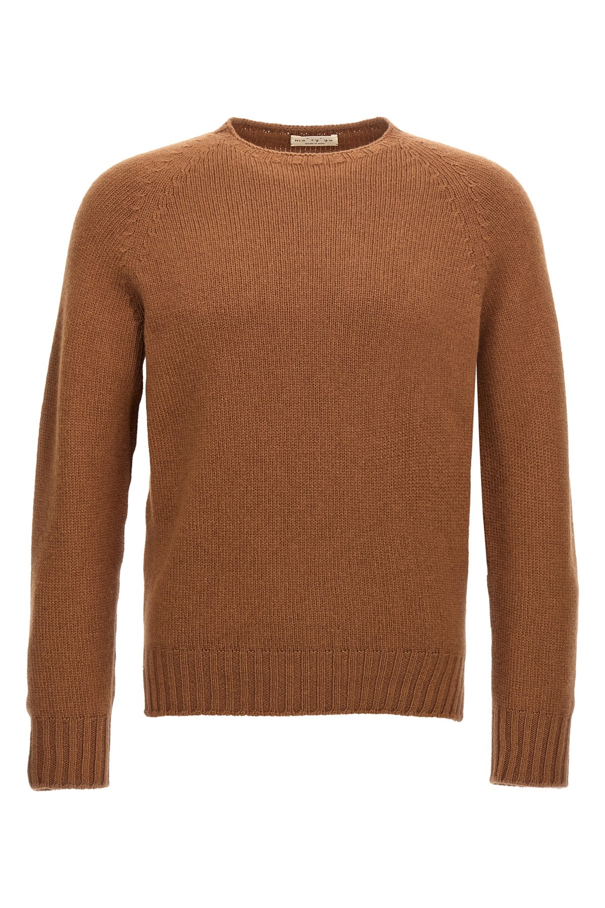 Ma'ry'ya Brown Wool Blend Crew-neck Sweater With Ribbed Hem In Brown