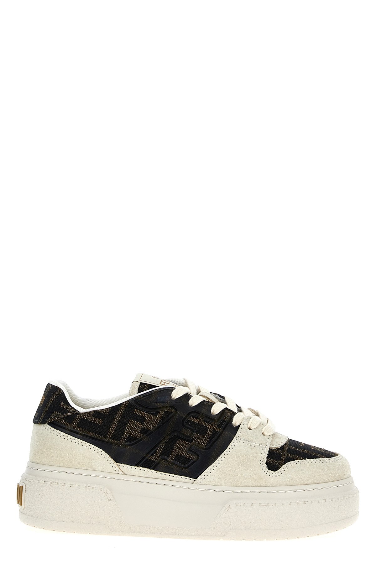 Fendi Canvas And White Suede Platform Low-tops In Green