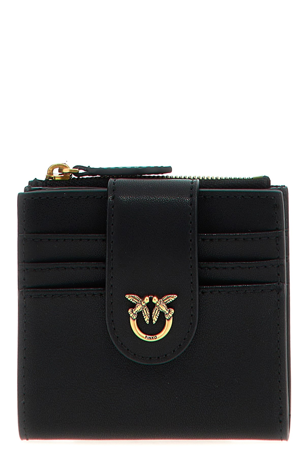 Pinko Black Wallet With Love Birds Buckle On Front In Leather Woman