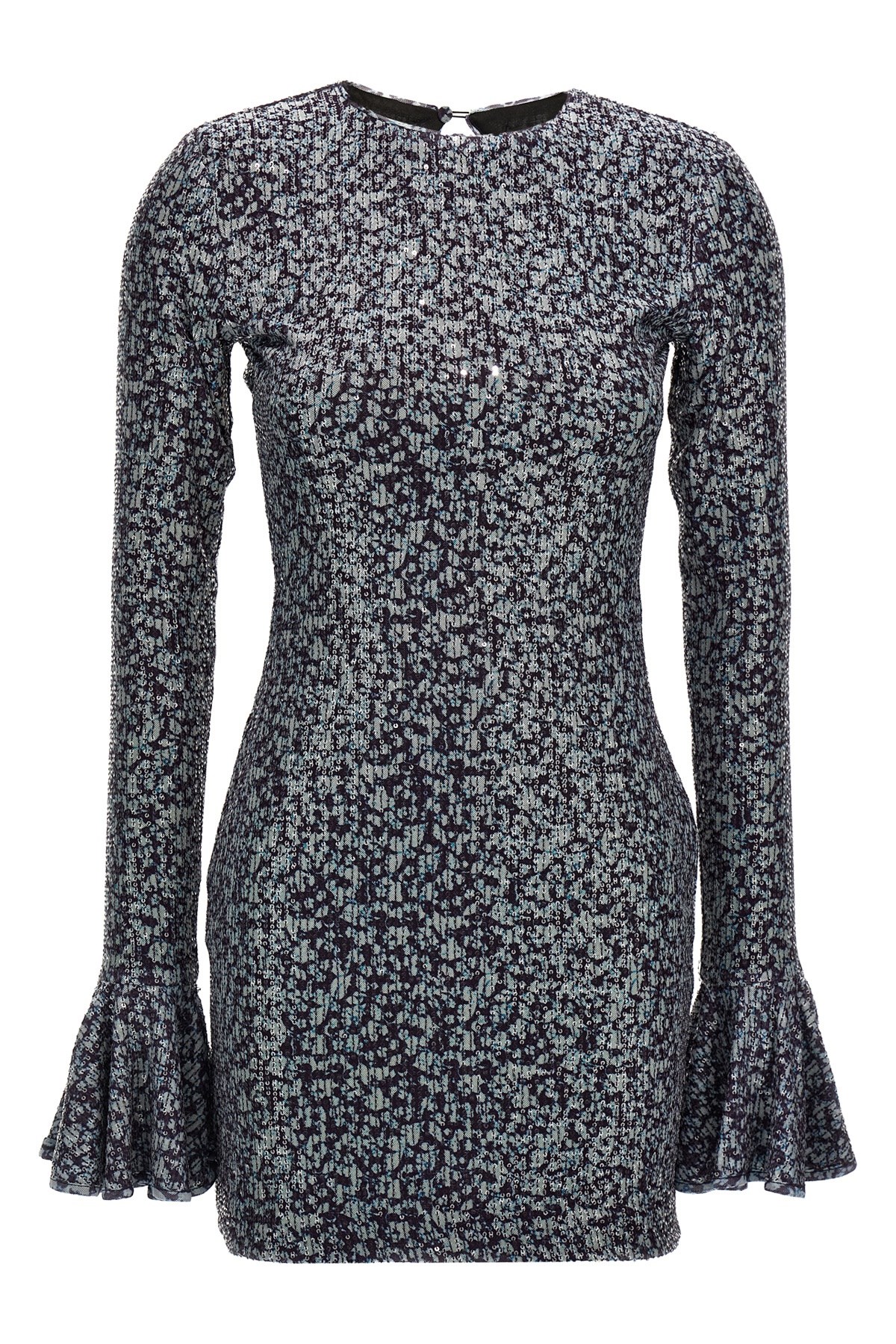Rotate Birger Christensen Rotate Mini Blue Backless Dress With All-over Sequins Woman In Blue
