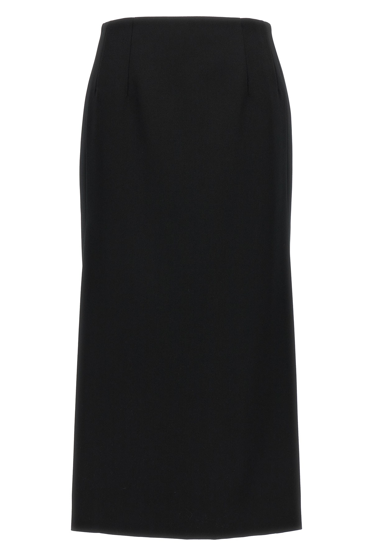 Valentino Garavani 'grisaille' Black Midi Skirt With Side Splits In Wool Woman