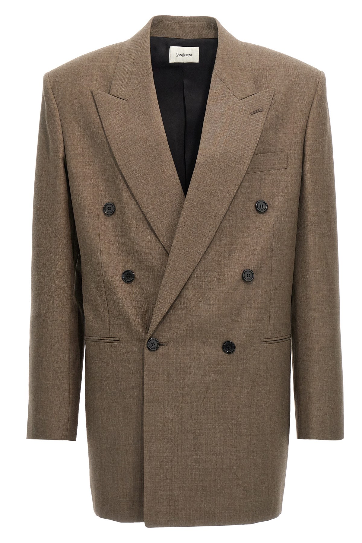 Saint Laurent Double-breasted Wool Blazer In Brown