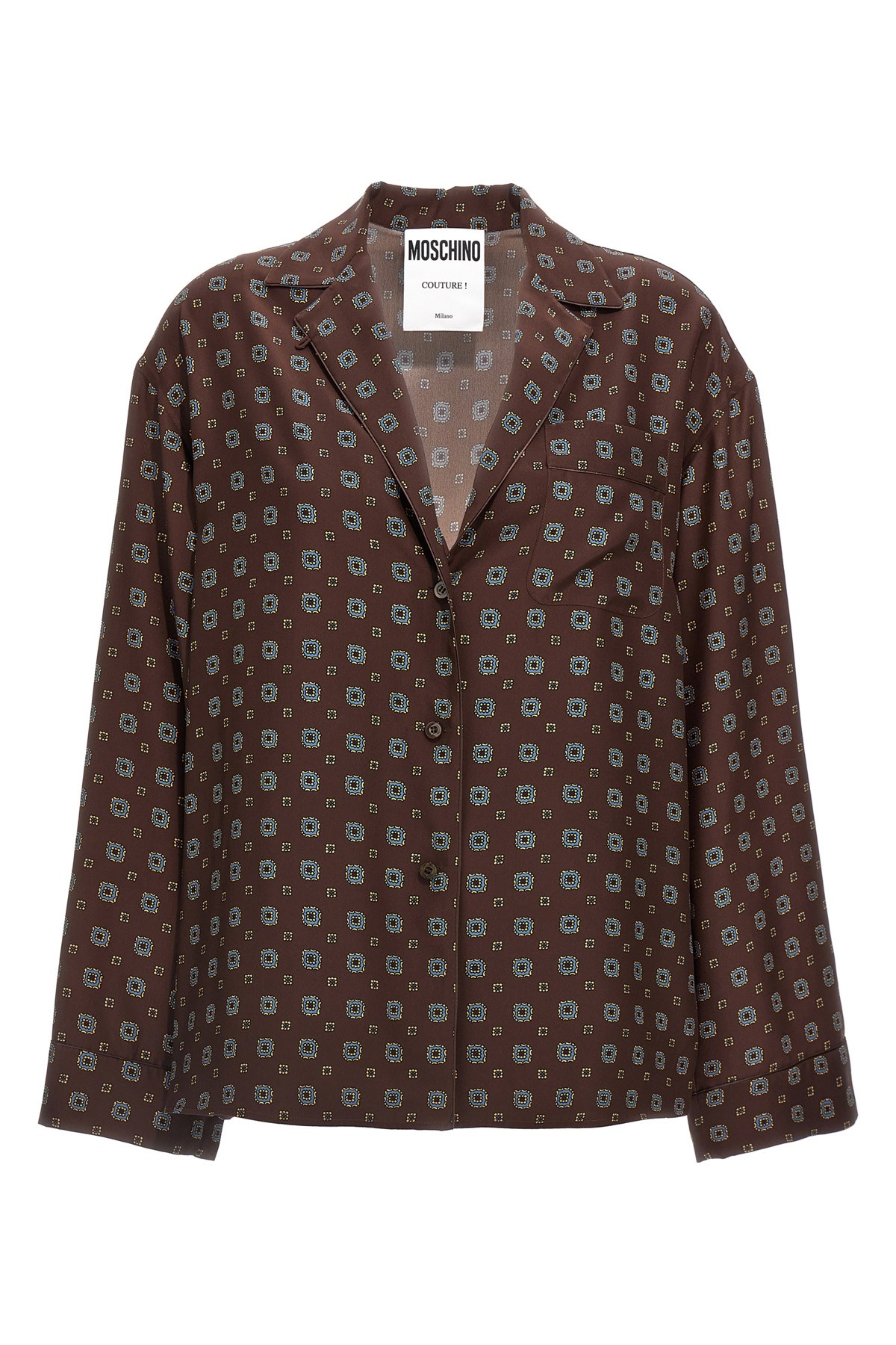 Moschino Couture Printed Silk Shirt In Brown