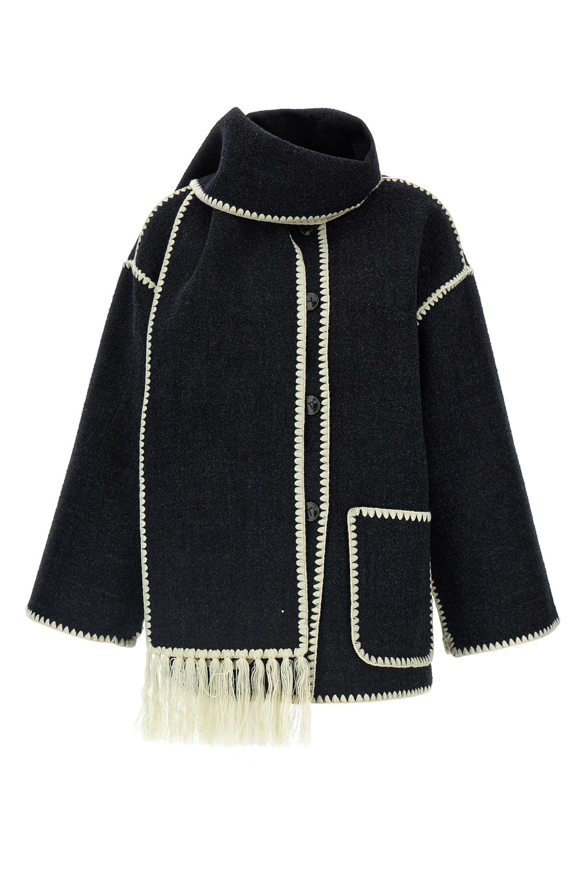 Totême 'embroidered Scarf Jacket Harvest' Coat In Gray