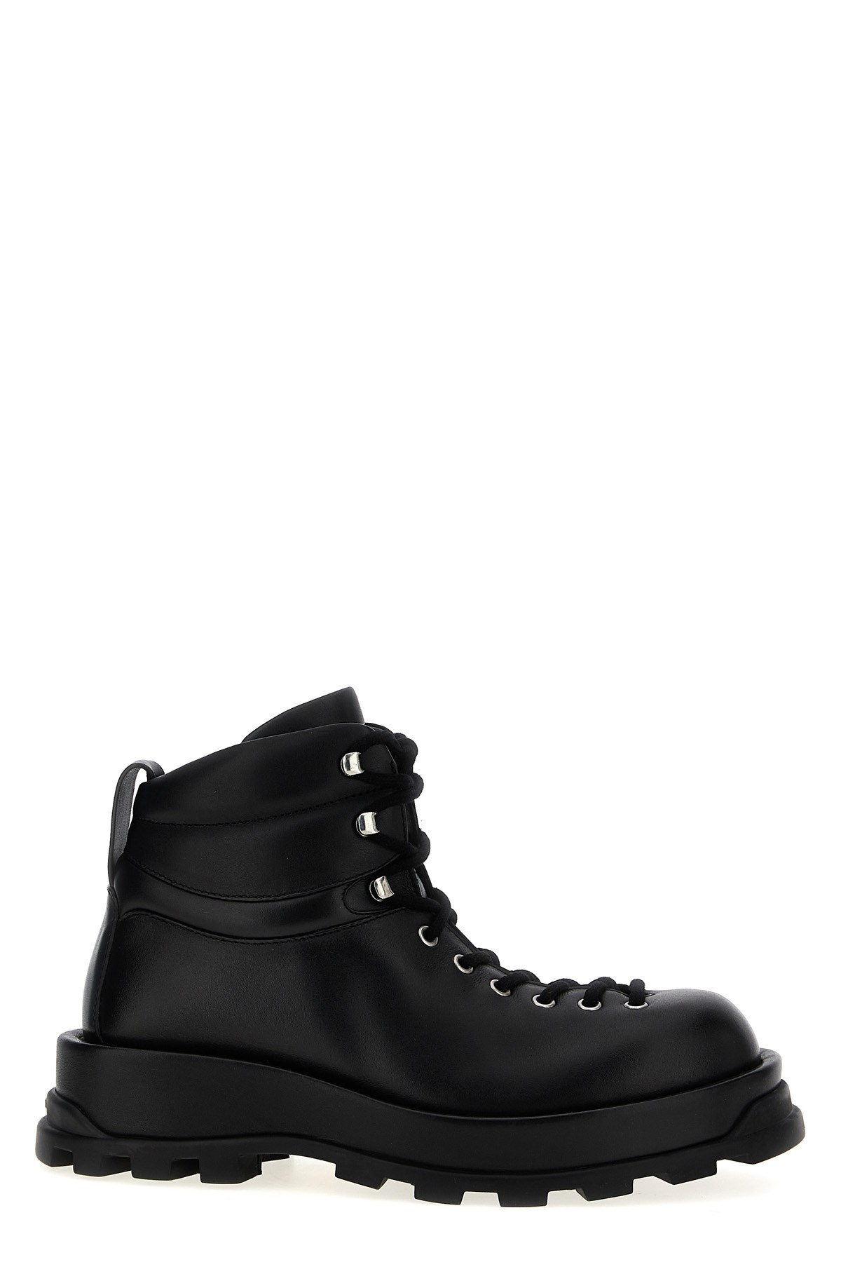 Jil Sander Lace-up Leather Ankle Boots In Black