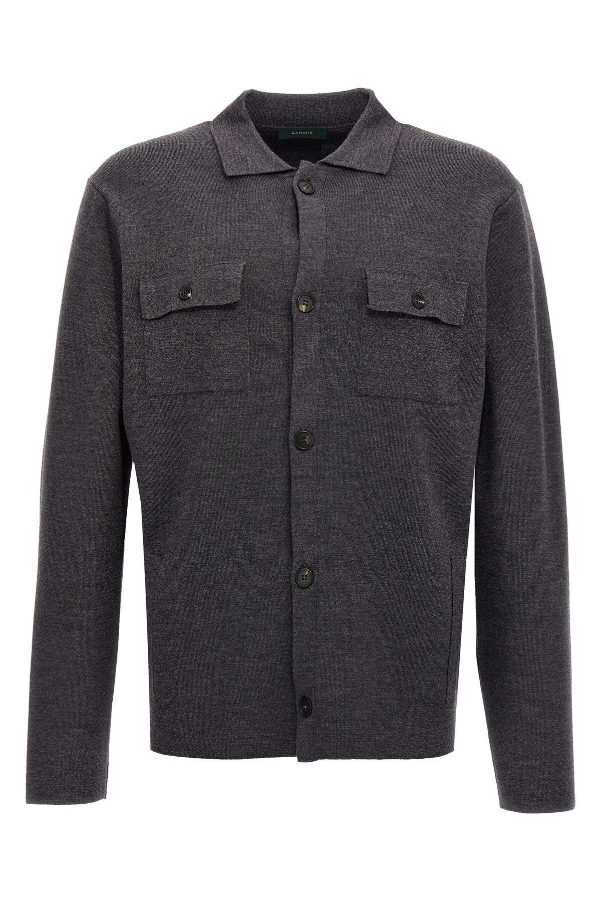 Zanone Classic Grey Wool Cardigan With Button Closure And Flap Pockets In Gray