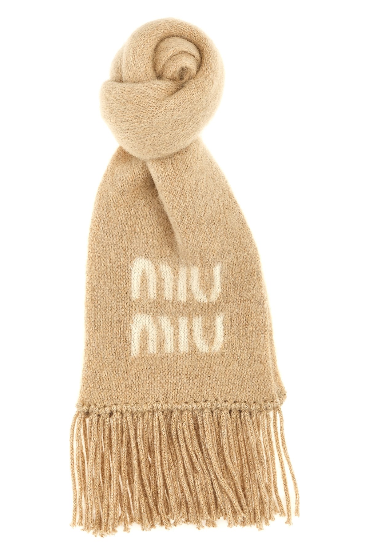 Miu Miu Logo Scarf In Sand