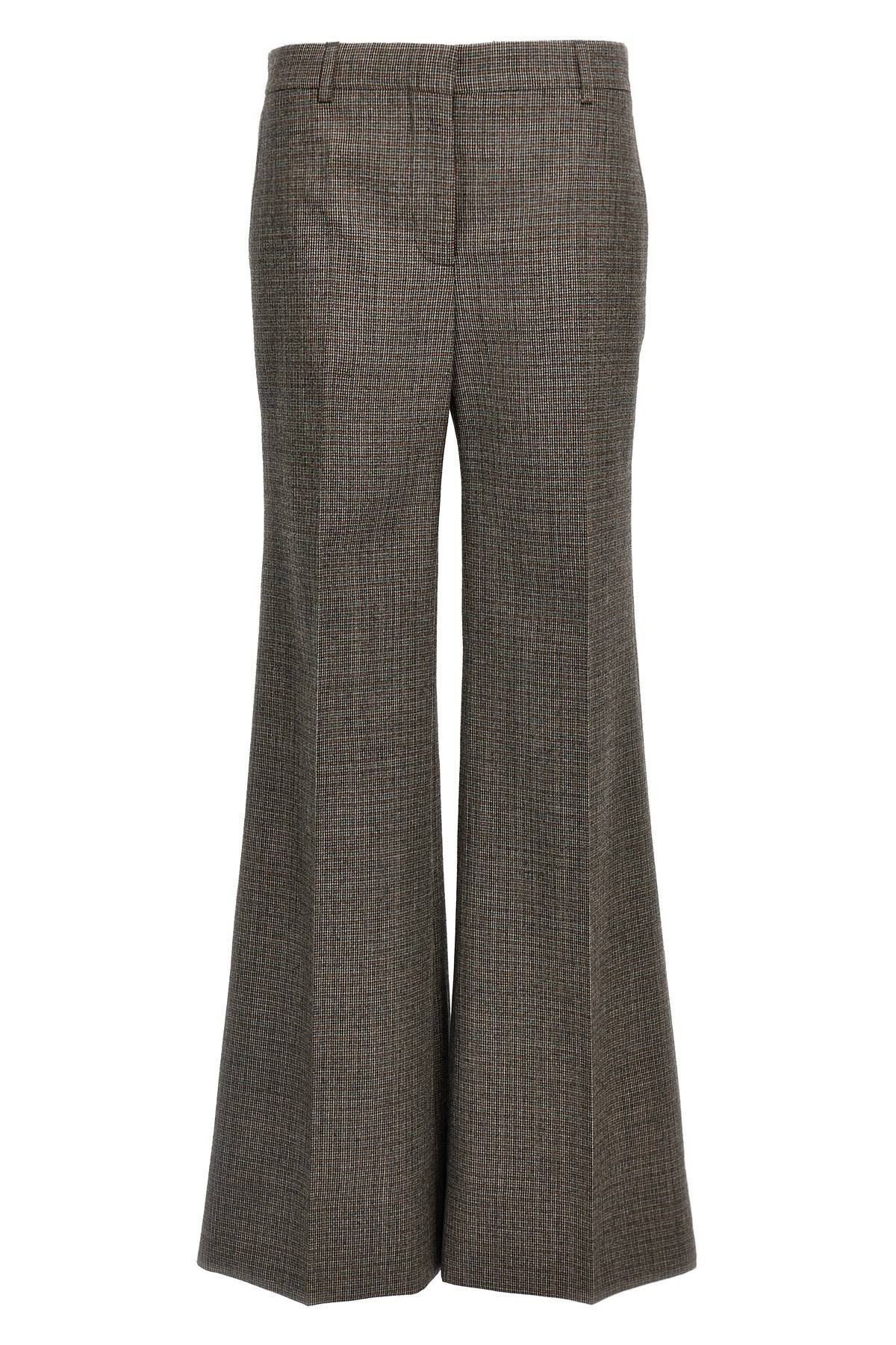 Stella Mccartney Micro Houndstooth Wool Trousers With Flared Leg