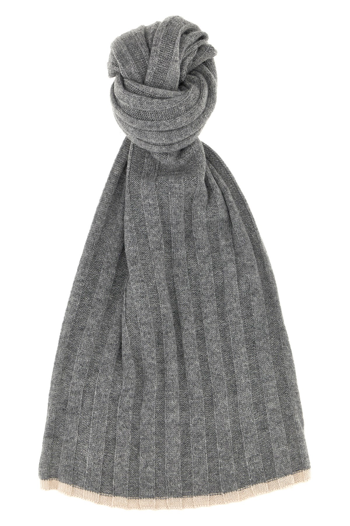 Brunello Cucinelli Ribbed Rectangular Wallet Scarf With Contrasting Edge In Gray