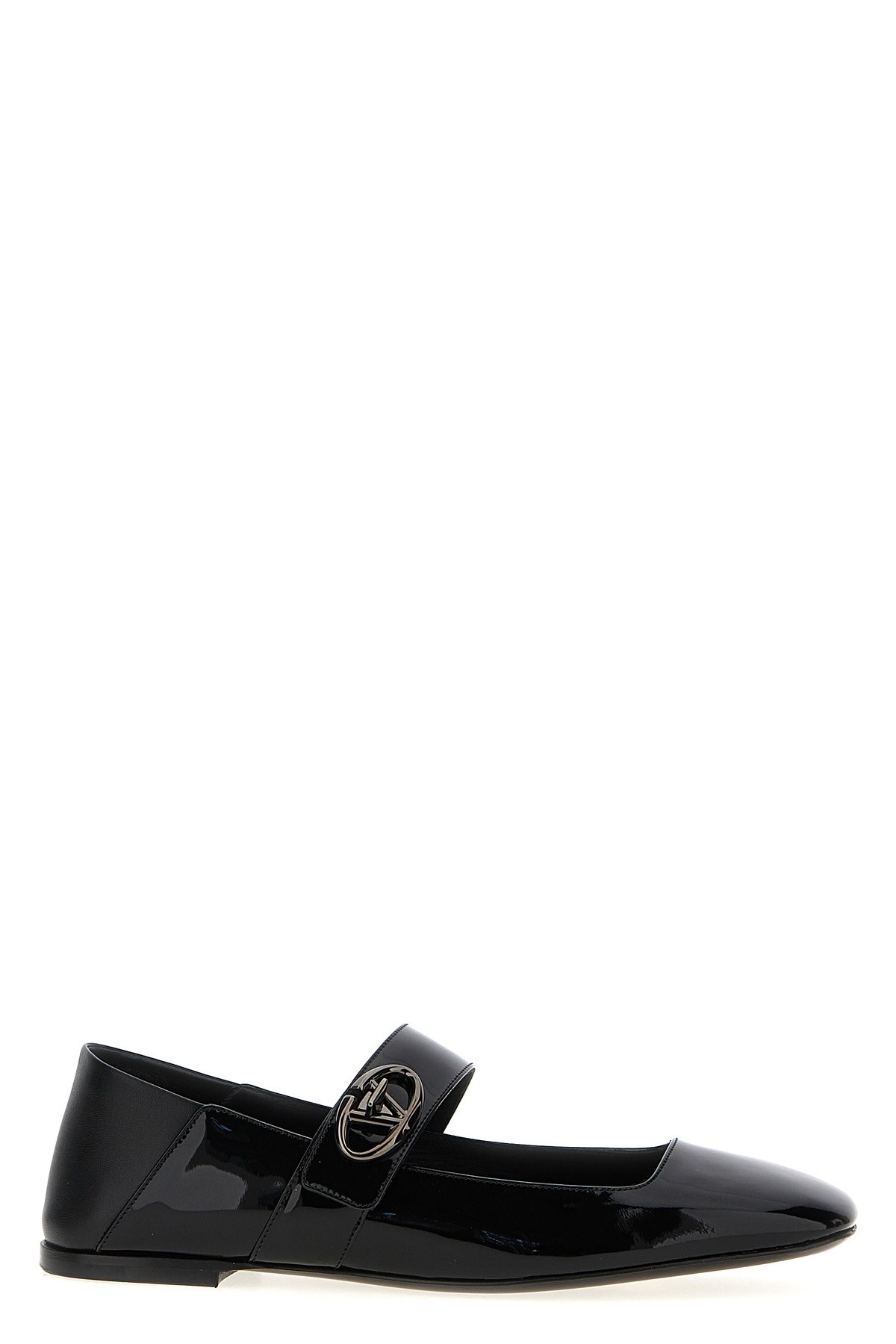 Valentino Garavani Vlogo Locker Mary-jane Ballerina In Eel With Flower Application Woman Black 37.5