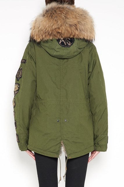 Short slim parka with Murmasky and rabbit fur and velvet patch