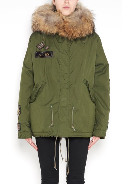 Short slim parka with Murmasky and rabbit fur and velvet patch
