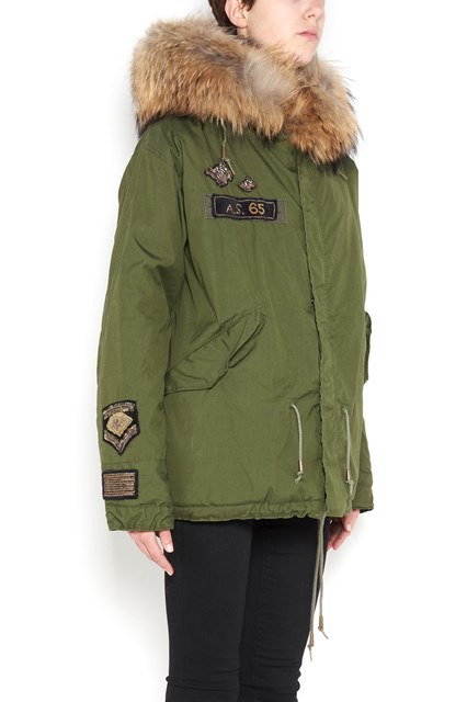 Short slim parka with Murmasky and rabbit fur and velvet patch