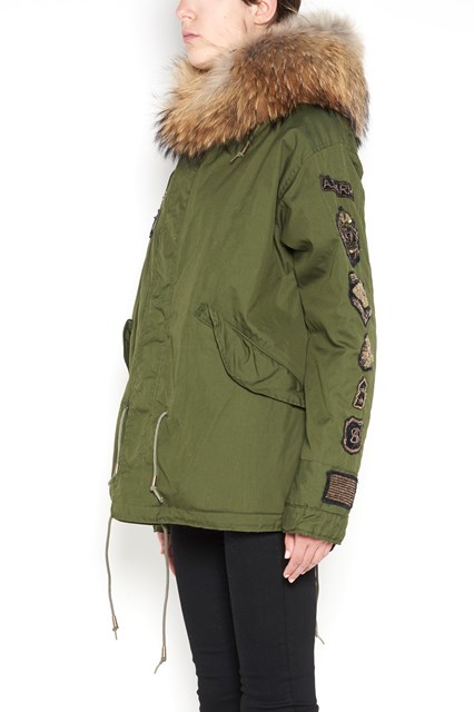 Short slim parka with Murmasky and rabbit fur and velvet patch