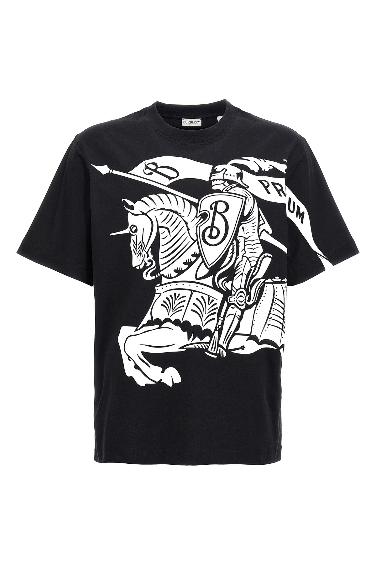 Burberry Black T-shirt With Contrasting Equestrian Knight Print In Cotton Man In Black