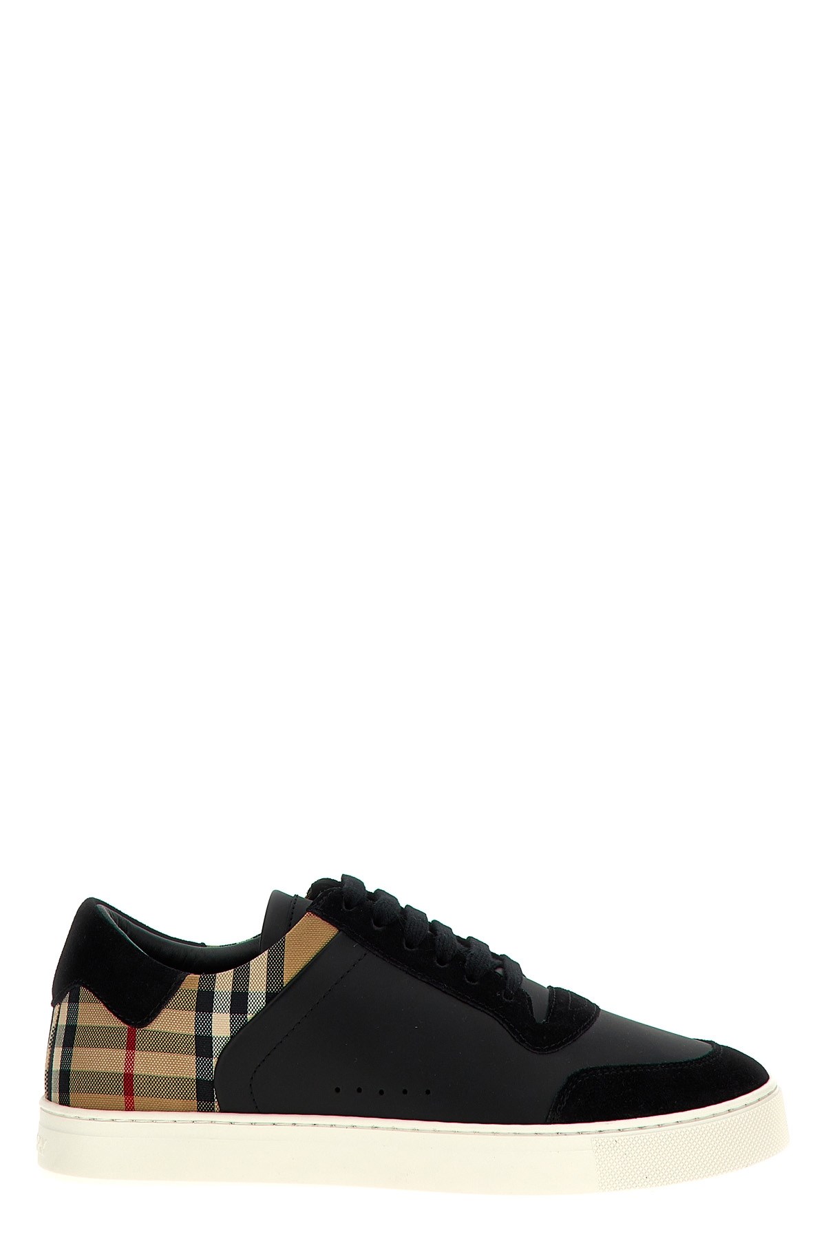 Burberry Black Sneakers With Suede Details And Check Motif In Leather Blend Man