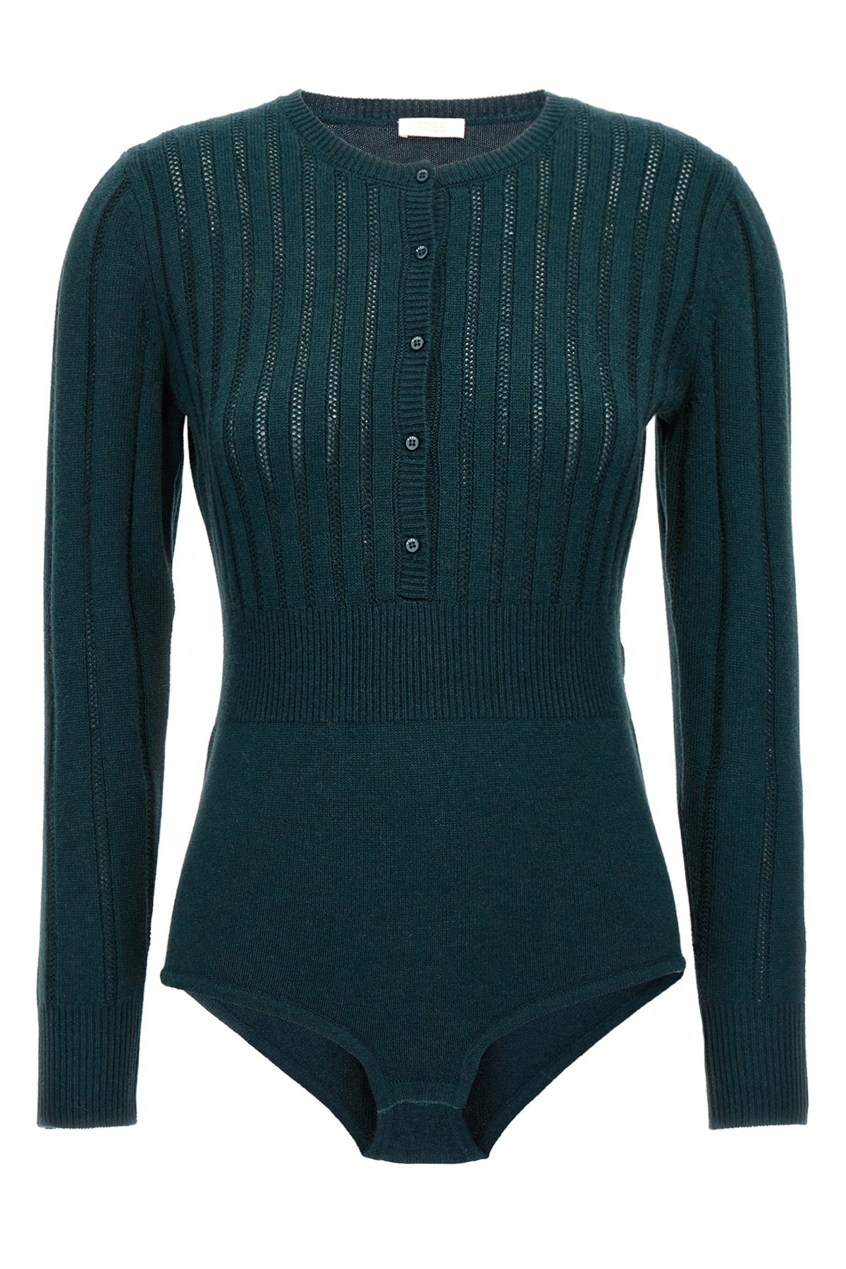 Eres Ribbed Crew Neck Bodysuit With Long Sleeves In Green