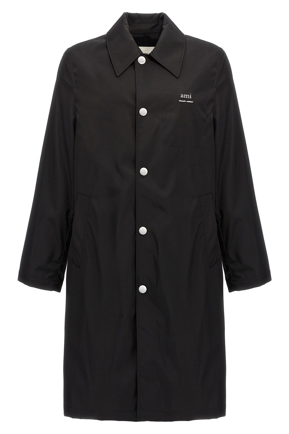 Ami Alexandre Mattiussi Ami Paris Black Coat With Classic Collar And Front Button Closure In Cotton Blend Man
