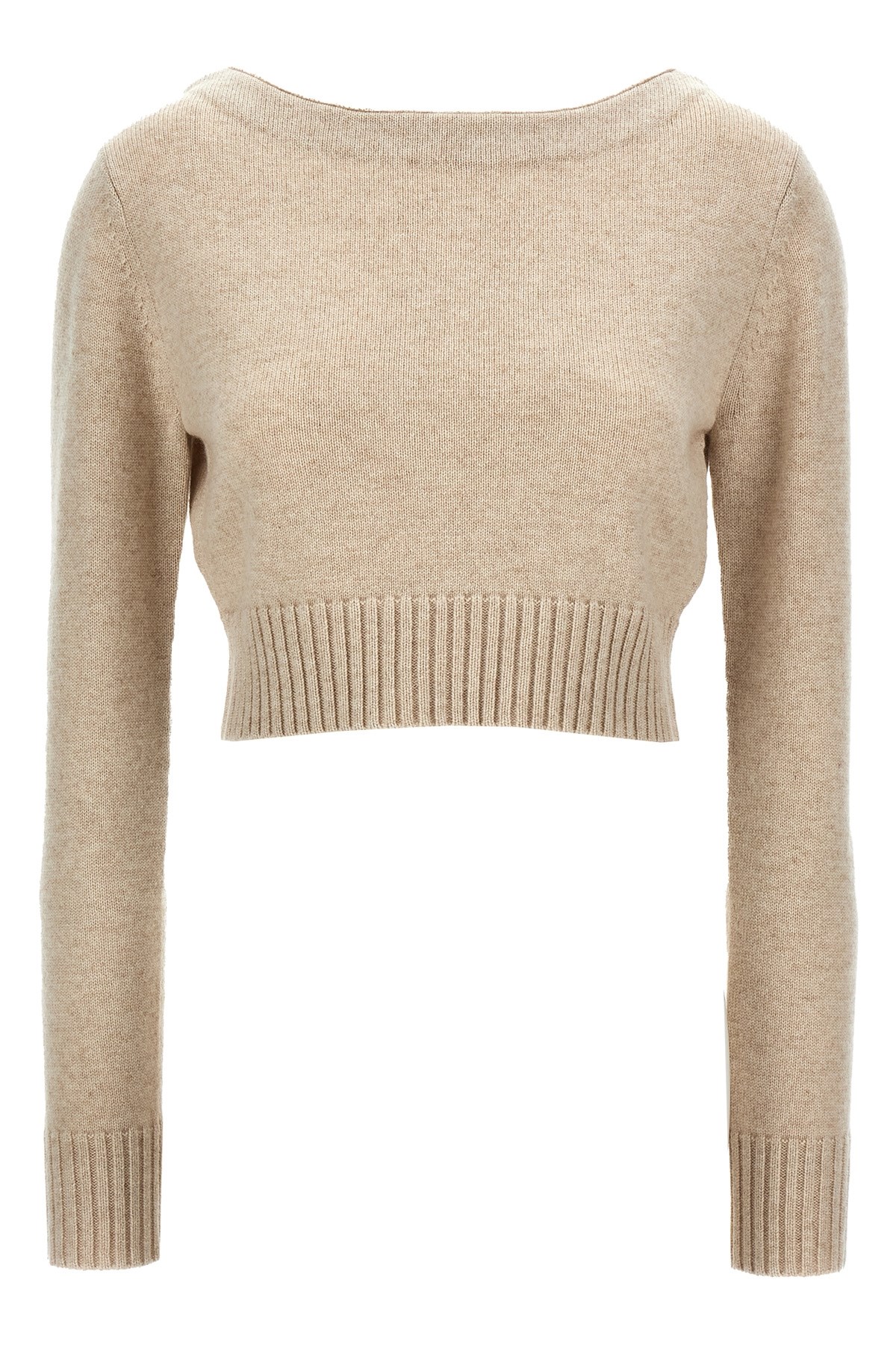 Max Mara Cropped Sweater Knit Long Sleeves In Neutral