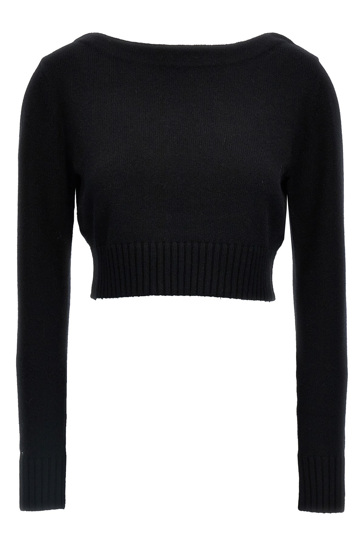 Max Mara Angri Rib Knit Wool Crop Sweater In Black