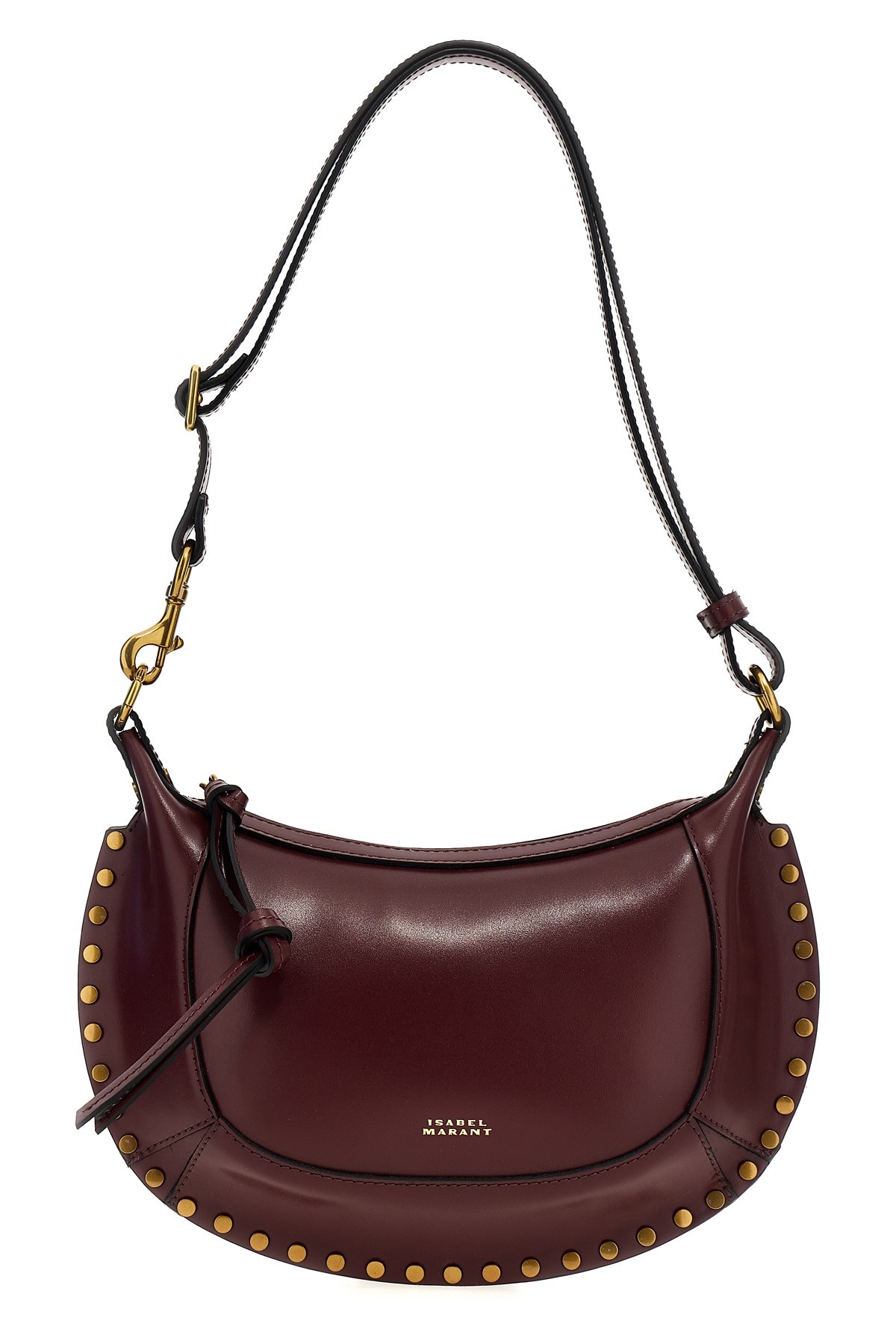 Isabel Marant Oskan Moon Studded Leather Shoulder Bag In Burgundy