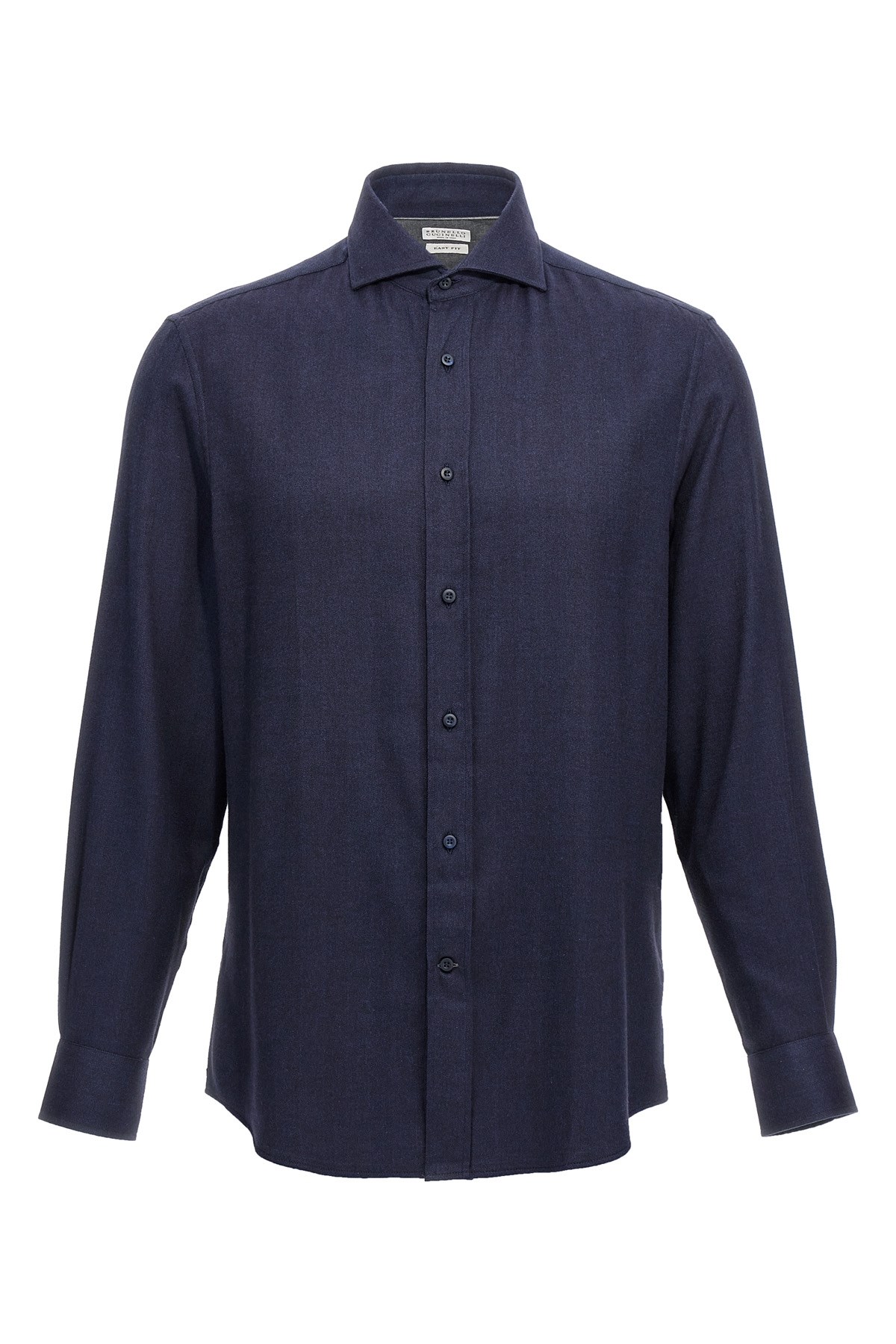 Brunello Cucinelli Herringbone Patterned Cotton-blend Flannel Shirt In Blue
