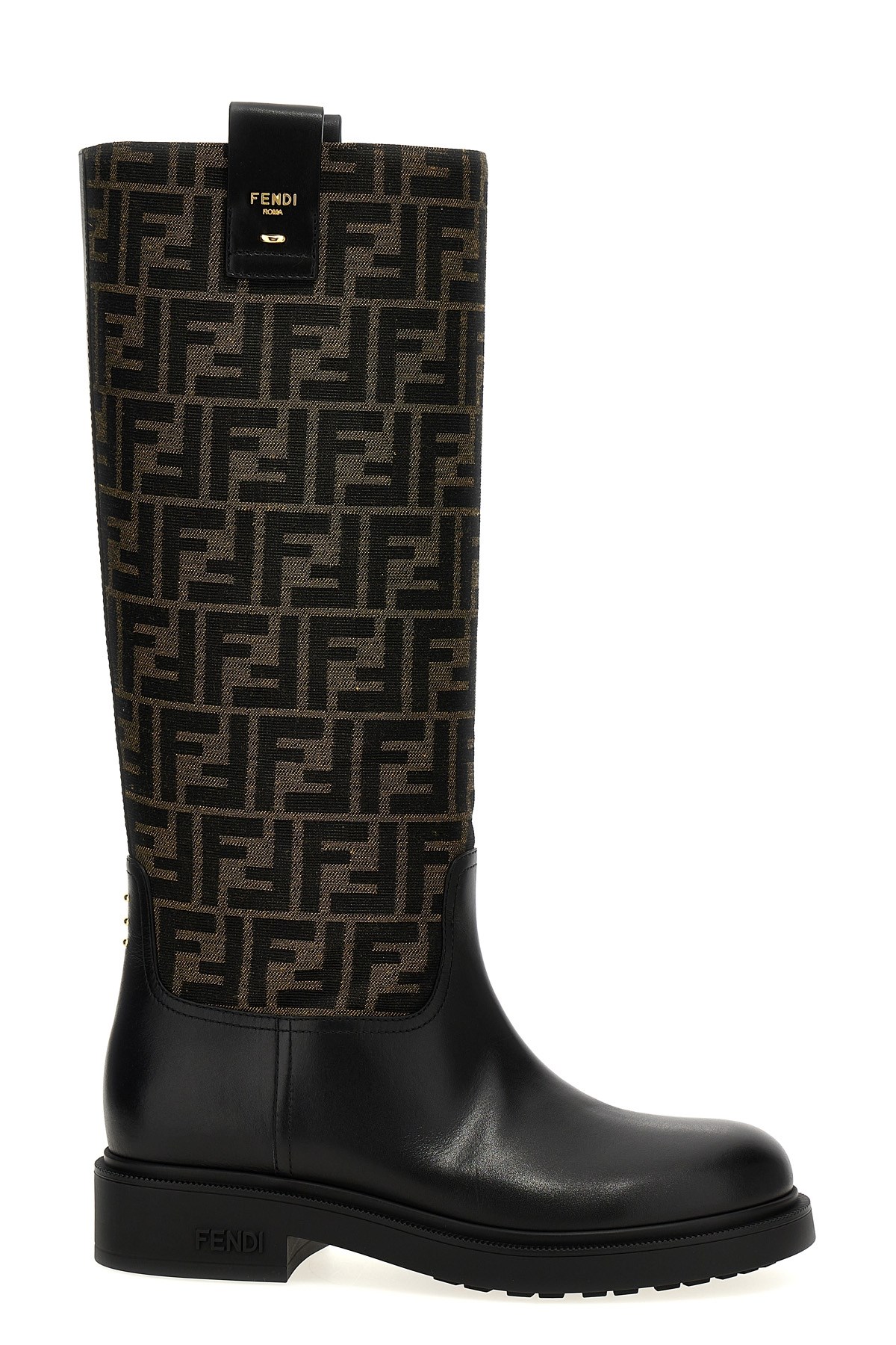 Fendi Tall Boots With Signature Monogram Pattern And Branded Detailing In Black