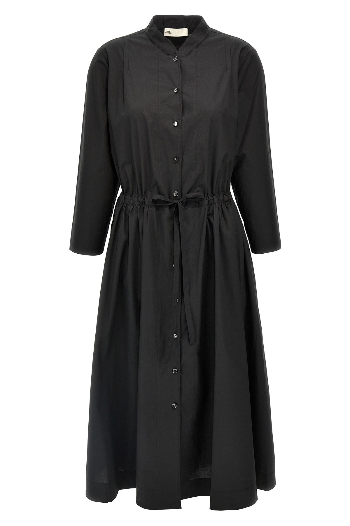 Tory Burch Cotton Chemisier Dress With Drawstring Waist In Black