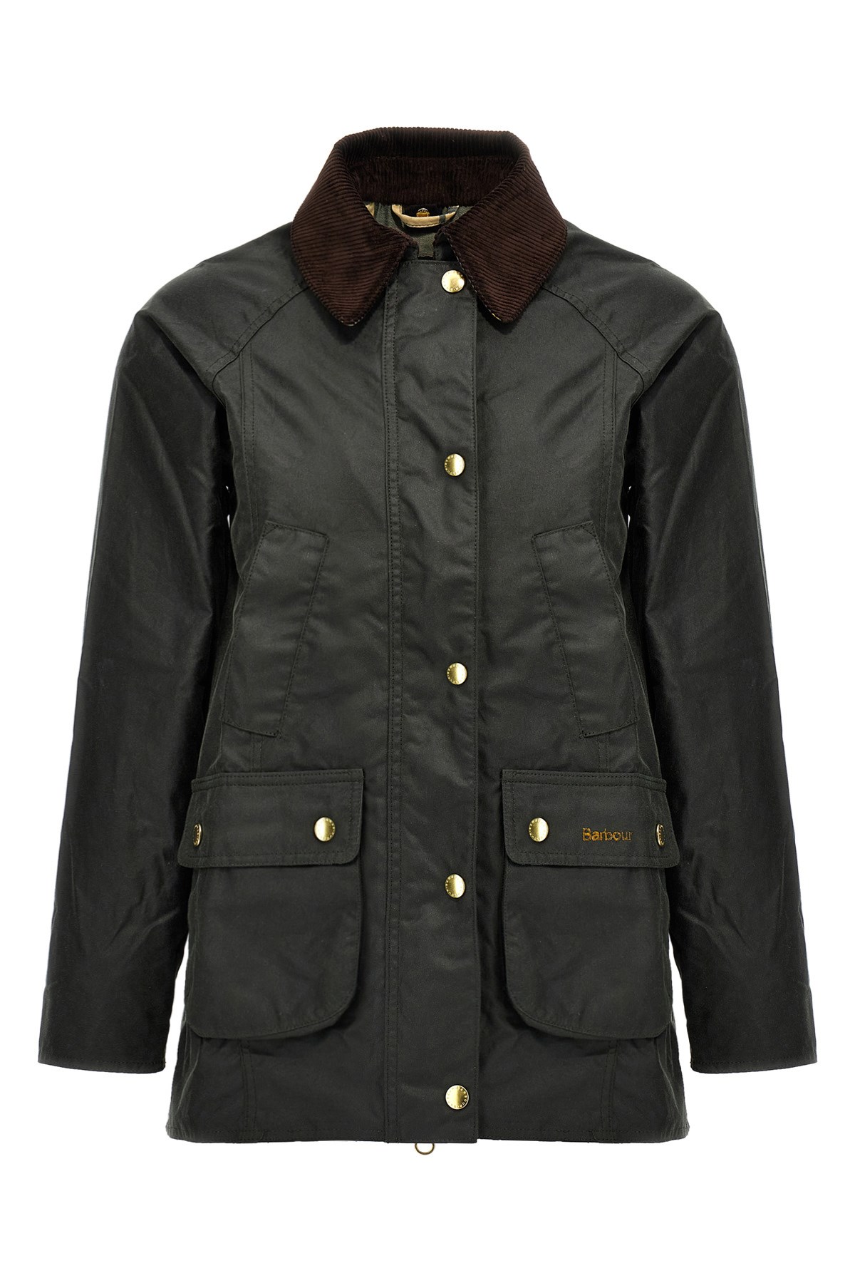 Barbour Waxed Cotton Casual Jacket With Corduroy Collar In Green