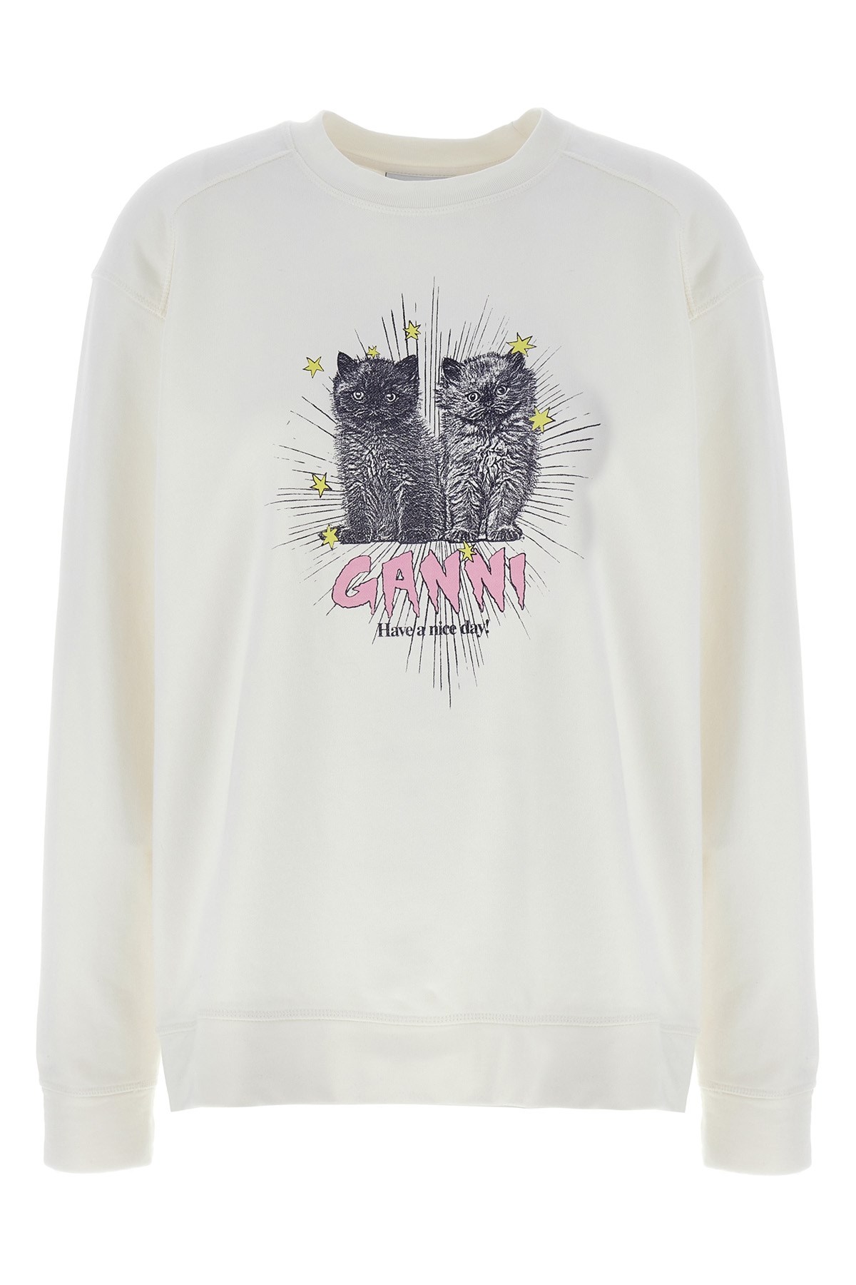Ganni Off-white Isoli Kittens Drop Shoulder Sweatshirt