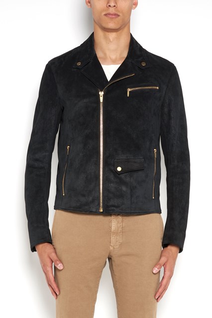 studded leather jacket with zip closure