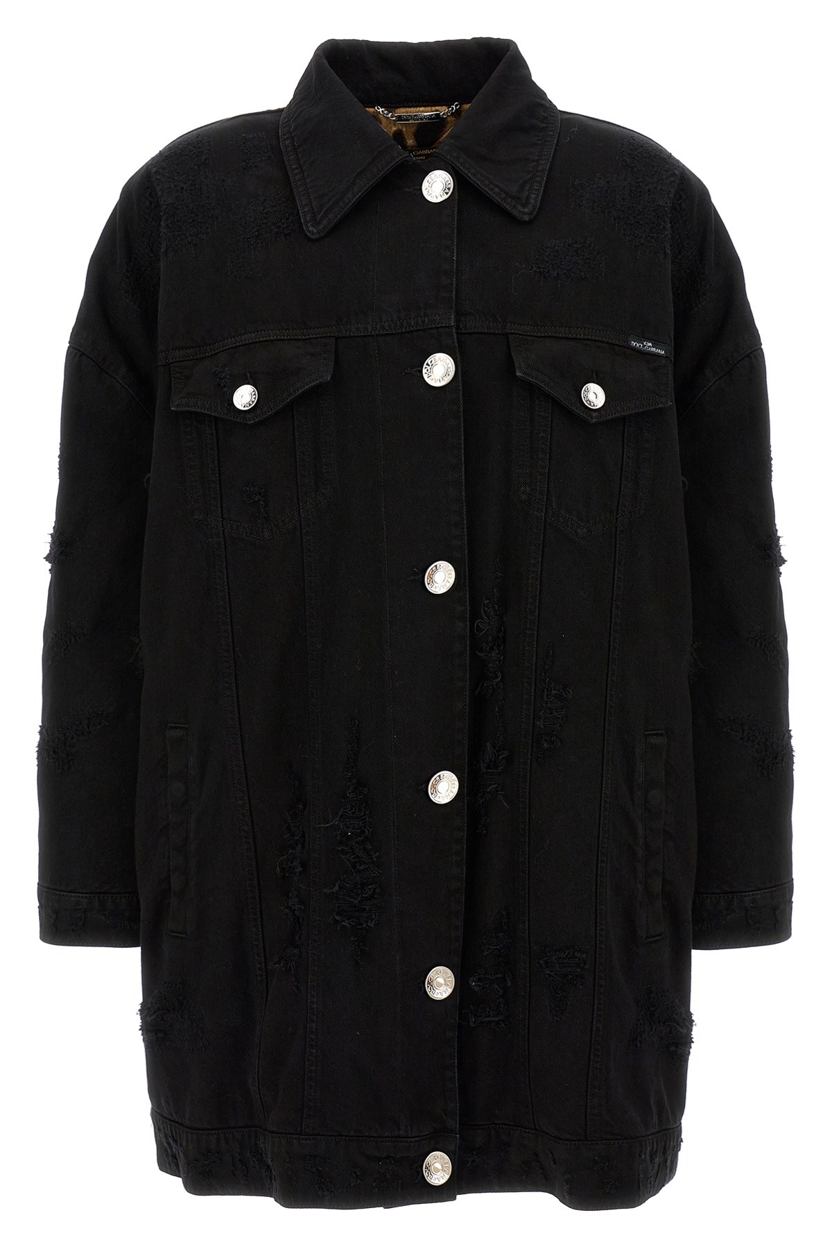 Dolce & Gabbana Longline Distressed Denim Jacket With Chest Pockets