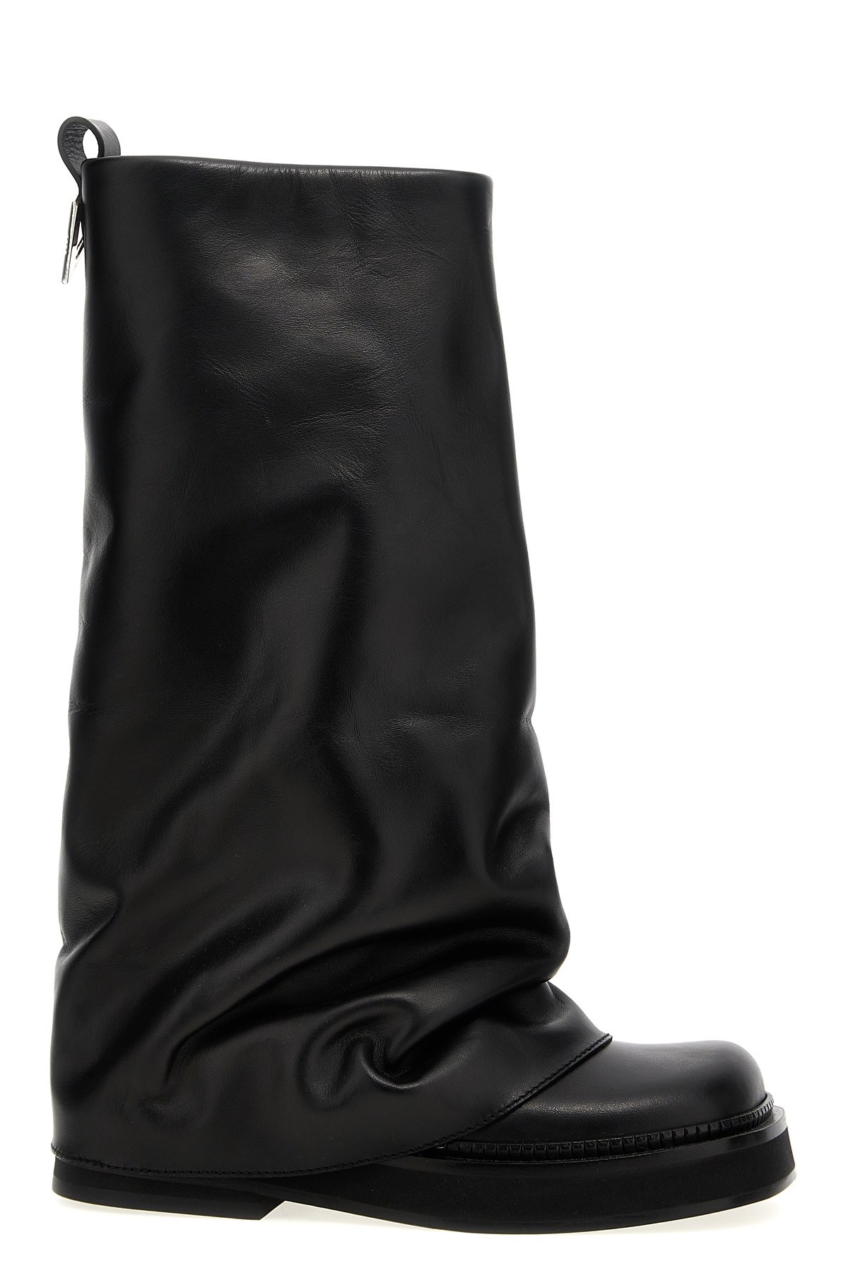 Attico 'robin' Black Boots With Square Toe And Logo Plaque On The Rear In Black
