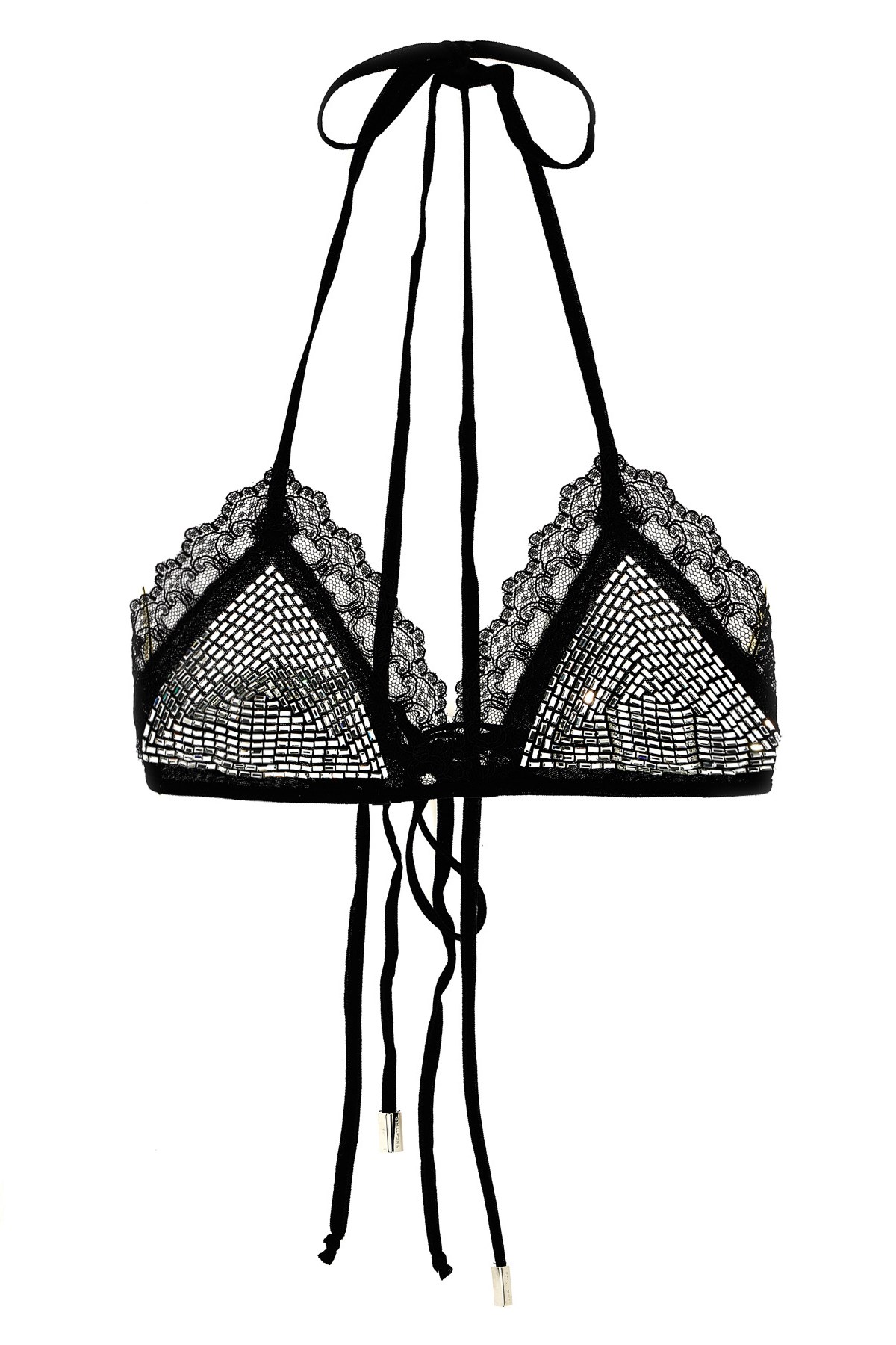 Attico Black Tulle Bra With Crystals In Black