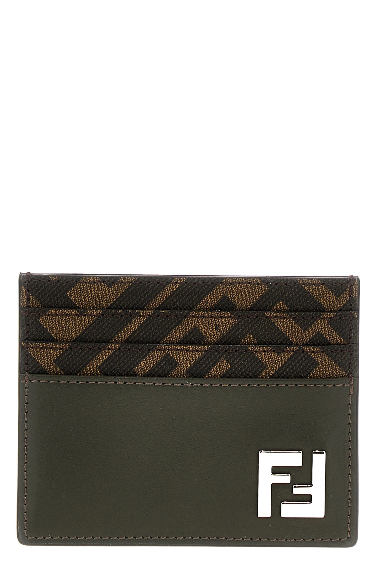 Fendi Brown Card-holder With Squared Ff Motif In Leather And Ff Canvas Man