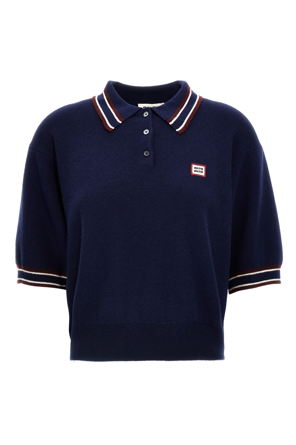 Miu Miu Wool And Cashmere Polo Sweater In Blue
