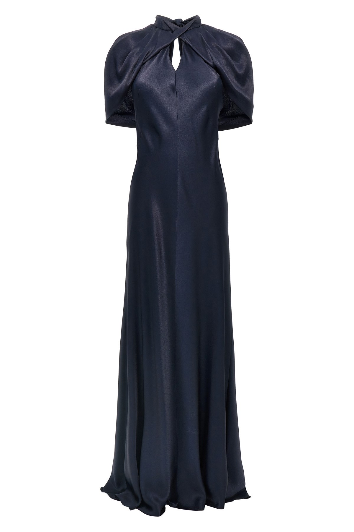 Alberta Ferretti Twisted Cape-sleeve Open-back Satin Gown