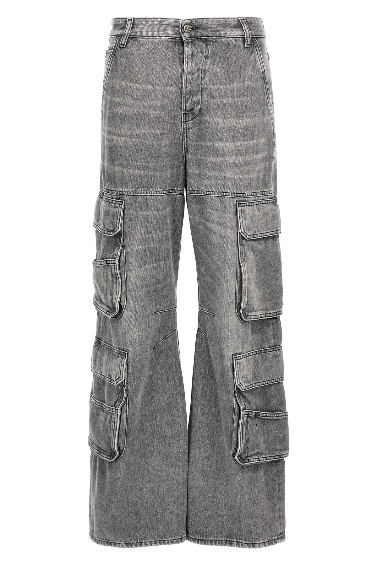 Diesel D-sire-cargo-d Grey Cargo Jeans With Low-rise Waist