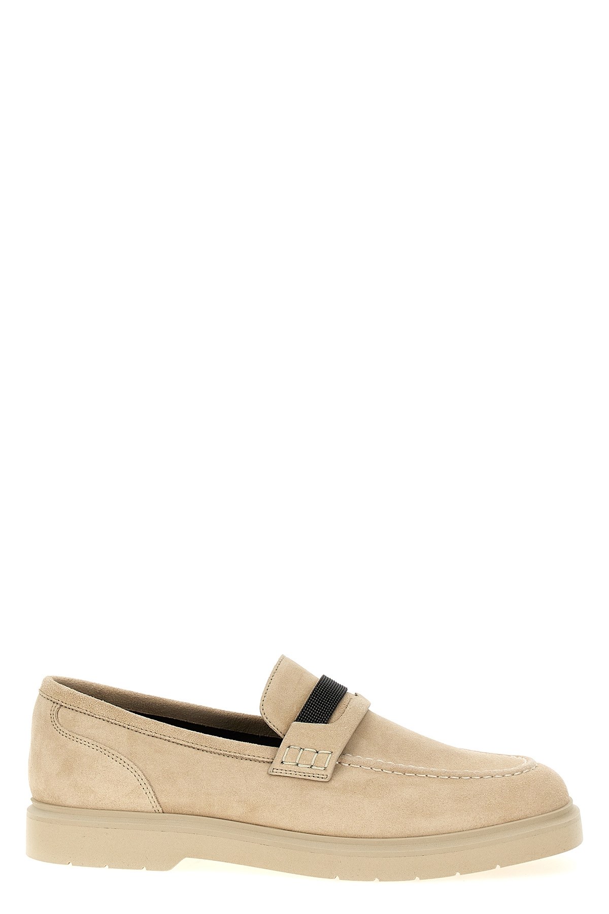 Brunello Cucinelli Beige Loafers With Monile Detail In Suede Woman
