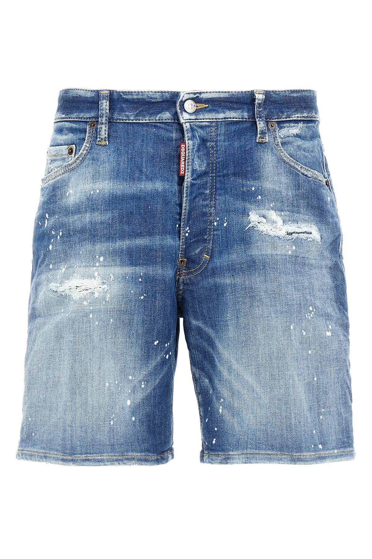 Dsquared2 Blue Shorts With Applied Logo On The Back And Lived Effect In Denim Man In Blue