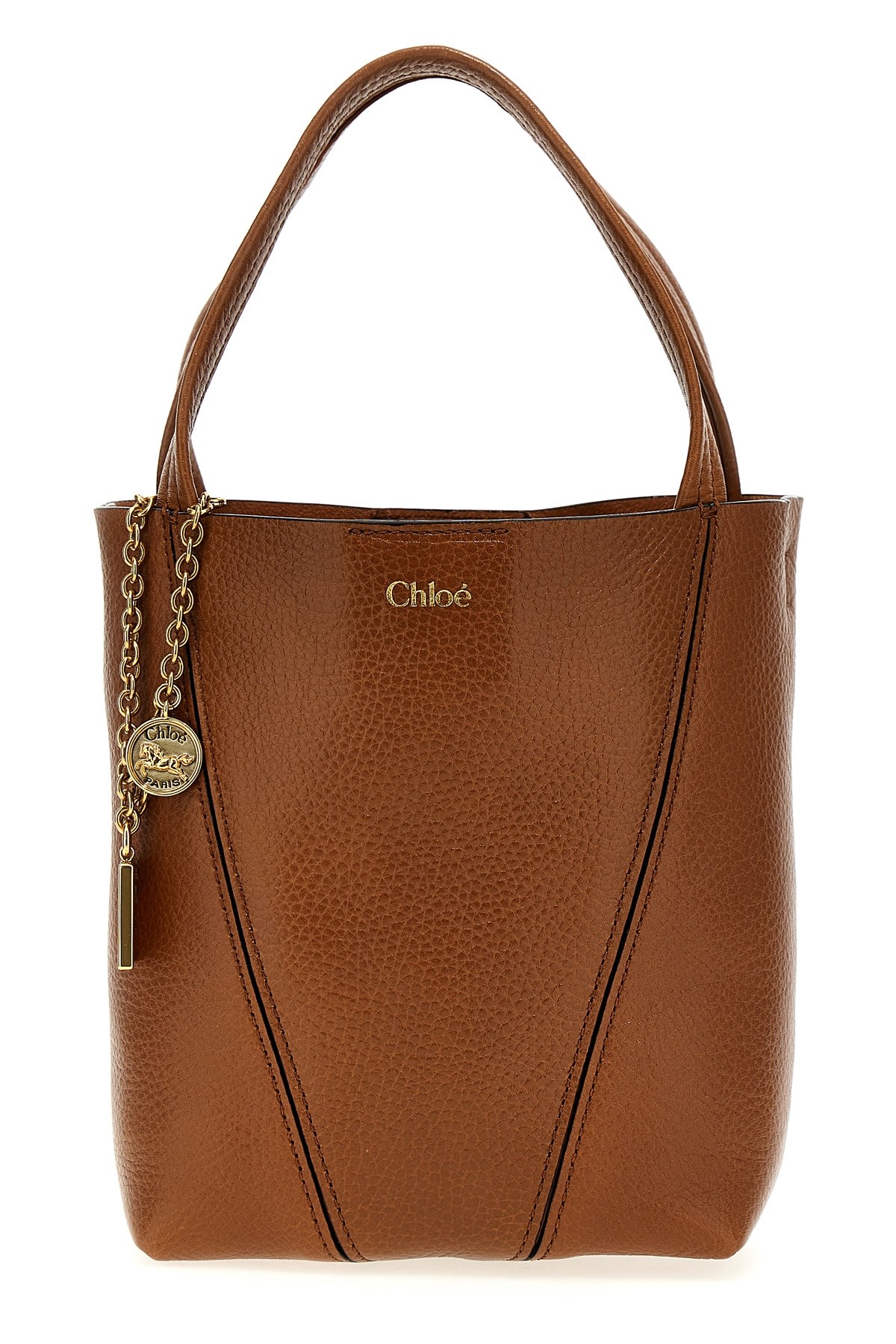 Chloé Structured Brown Shoulder Bag With Textured Finish In Brown