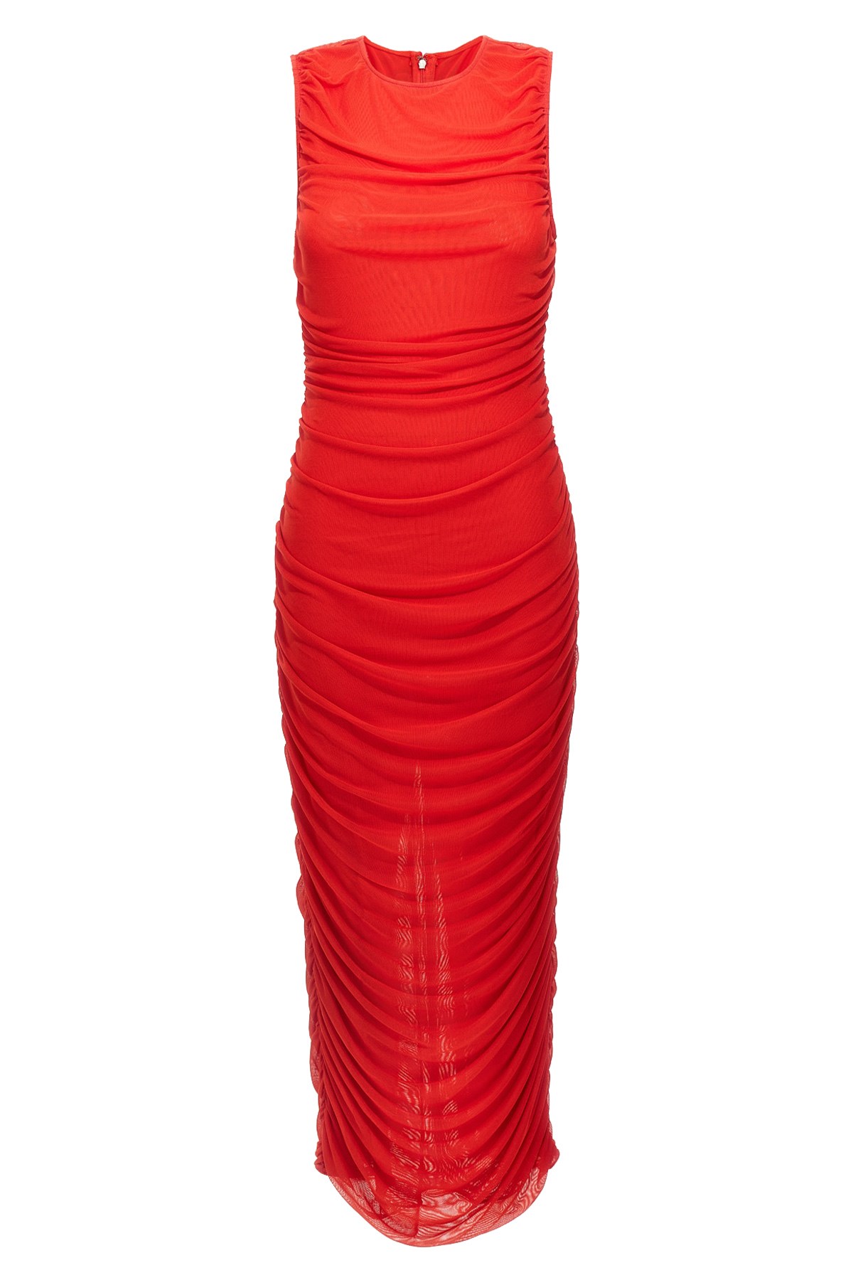 Rotate Birger Christensen Gathered Detail Mesh Midi Dress In Red