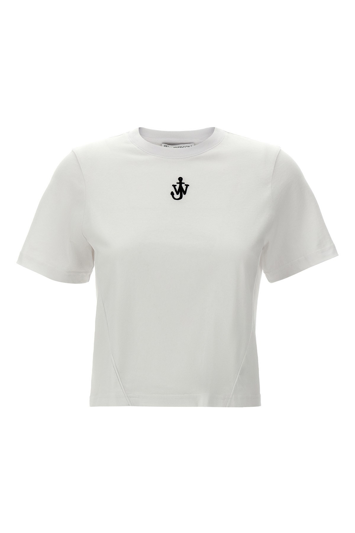 Jw Anderson Mens White Anchor-embroidery Crop Cotton-jersey T-shirt